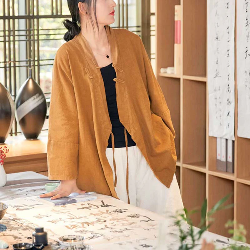 Cappotto a maniche lunghe con bottoni a rana Buddha Stones , design Hanfu, giacca con apertura frontale per meditazione Zen - Image 13