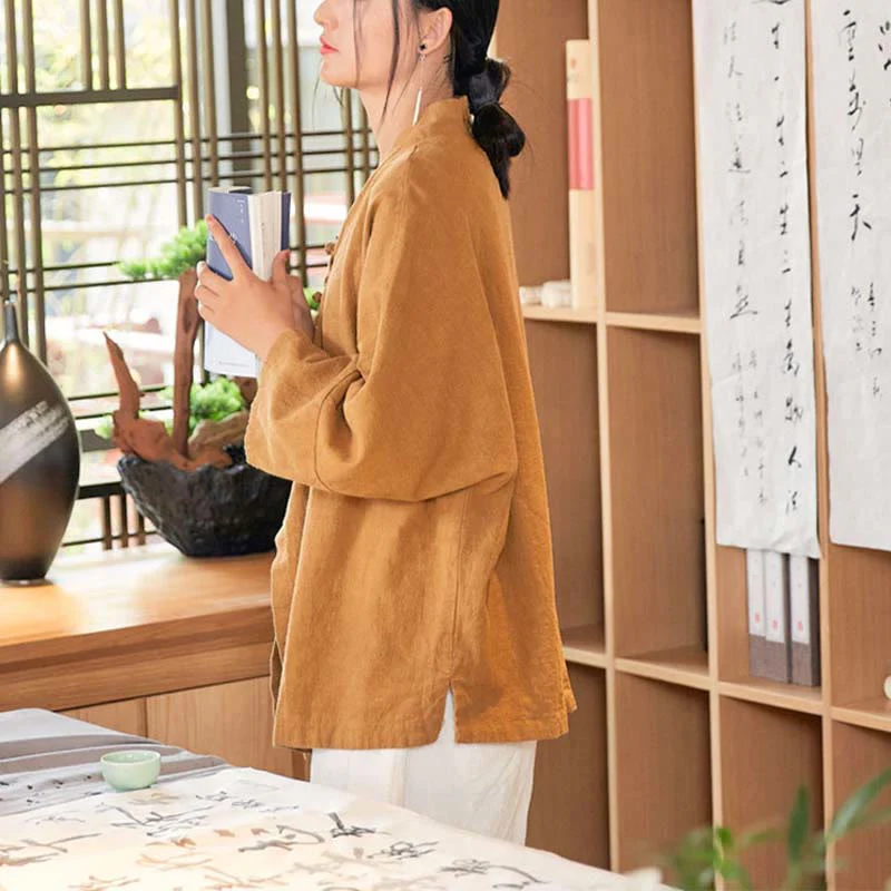 Cappotto a maniche lunghe con bottoni a rana Buddha Stones , design Hanfu, giacca con apertura frontale per meditazione Zen - Image 16