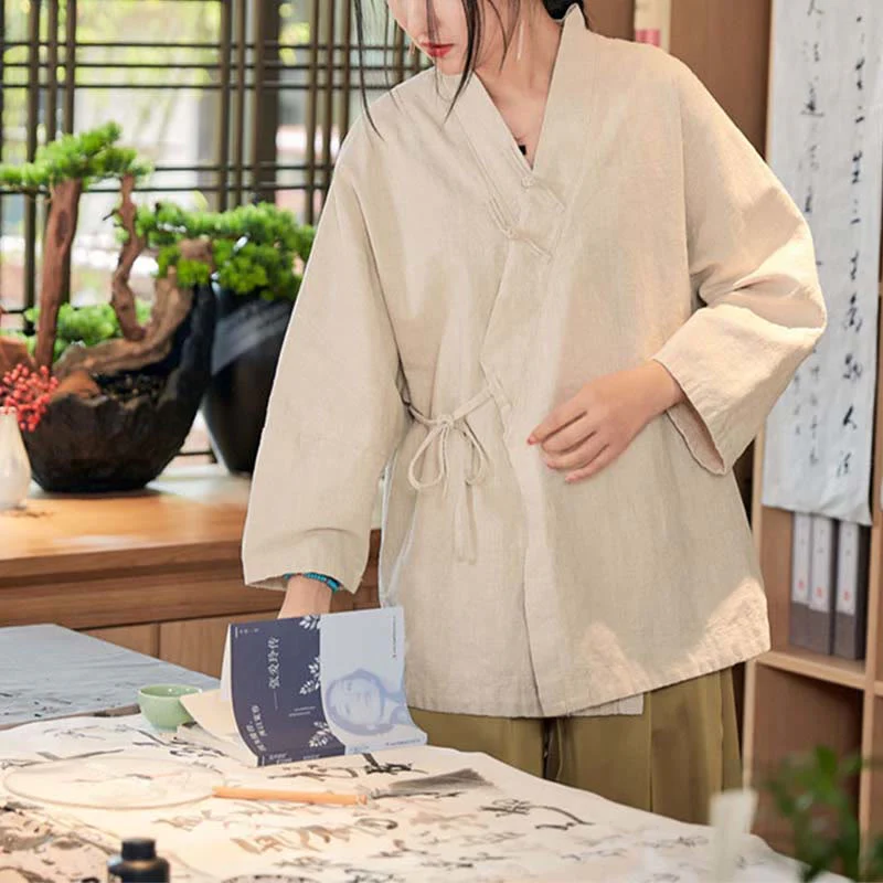 Cappotto a maniche lunghe con bottoni a rana Buddha Stones , design Hanfu, giacca con apertura frontale per meditazione Zen - Image 20