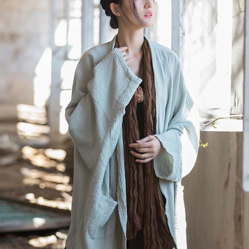 Cappotto a maniche lunghe con motivo semplice Buddha Stones Zen Meditazione Giacca in cotone con apertura frontale - Image 12