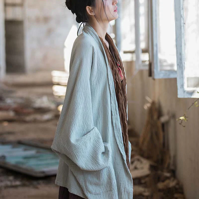 Cappotto a maniche lunghe con motivo semplice Buddha Stones Zen Meditazione Giacca in cotone con apertura frontale - Image 13