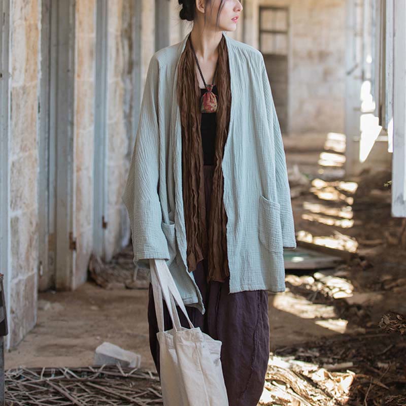 Cappotto a maniche lunghe con motivo semplice Buddha Stones Zen Meditazione Giacca in cotone con apertura frontale - Image 17