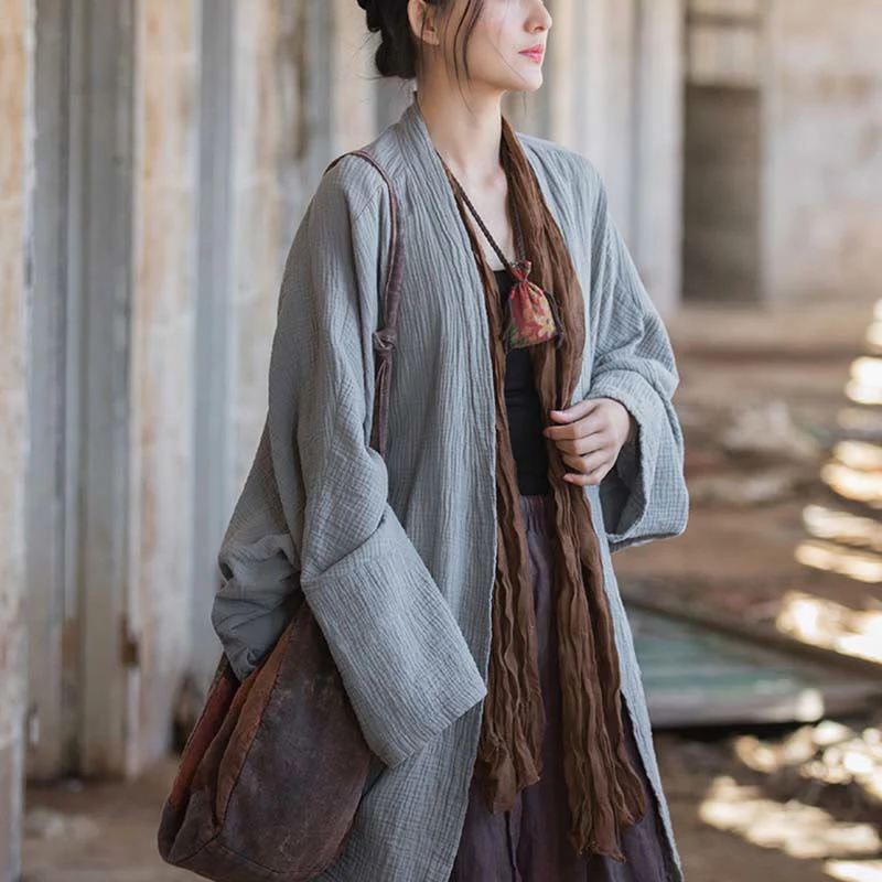Cappotto a maniche lunghe con motivo semplice Buddha Stones Zen Meditazione Giacca in cotone con apertura frontale - Image 21