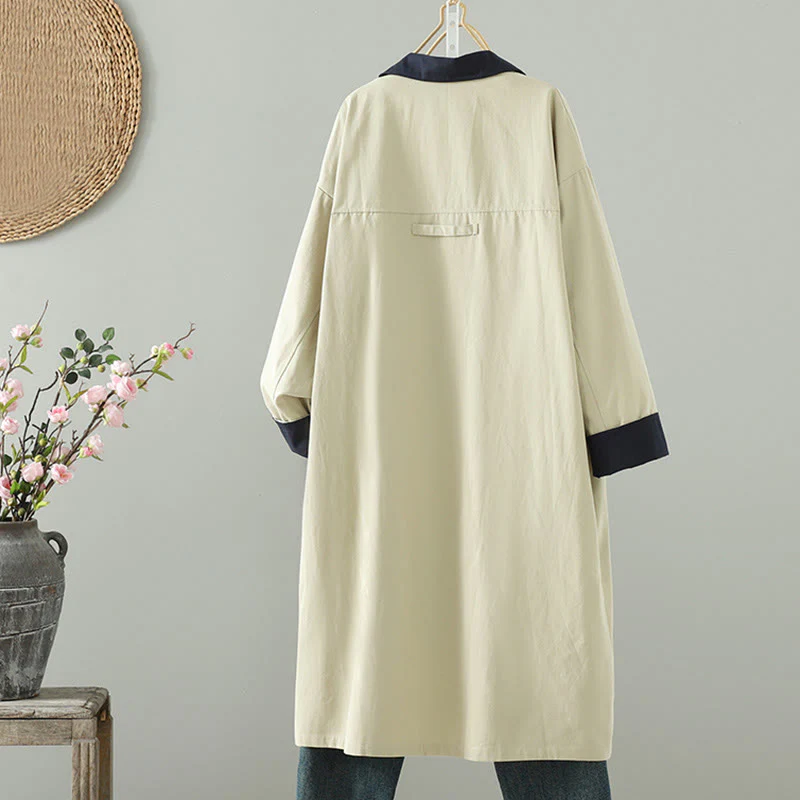 Cappotto da donna in cotone a maniche lunghe con tasche, motivo patchwork, bottoni a risvolto Buddha Stones - Image 3