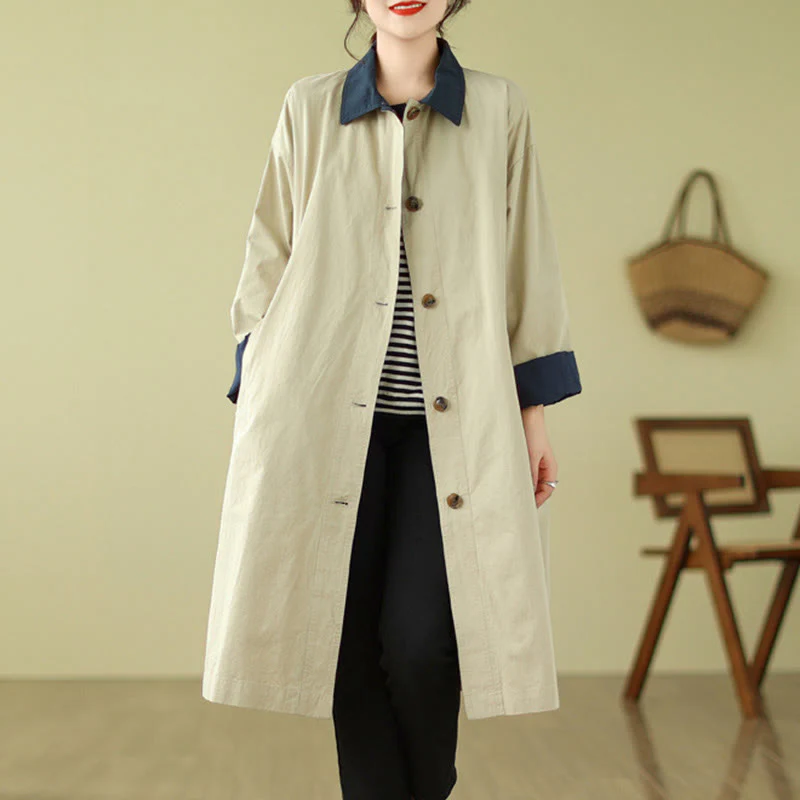 Cappotto da donna in cotone con tasche e bottoni colorati con Buddha Stones