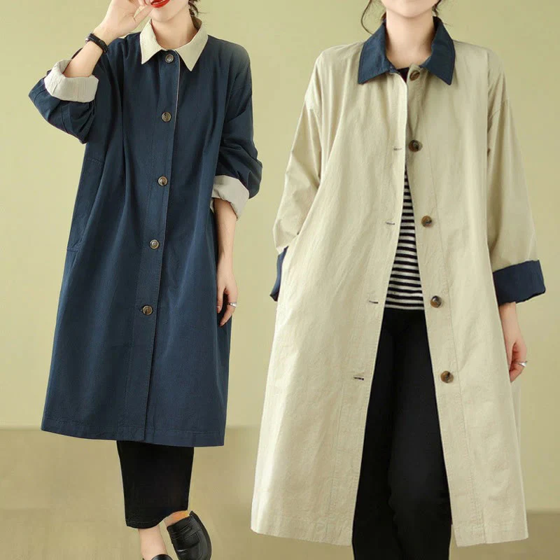 Cappotto da donna in cotone con tasche e bottoni colorati con Buddha Stones - Image 11