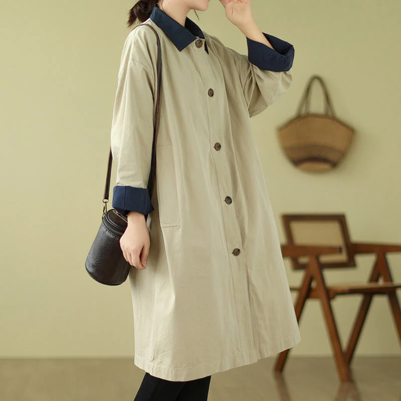 Cappotto da donna in cotone con tasche e bottoni colorati con Buddha Stones - Image 3