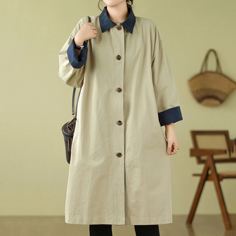 Cappotto da donna in cotone con tasche e bottoni colorati con Buddha Stones - Image 4