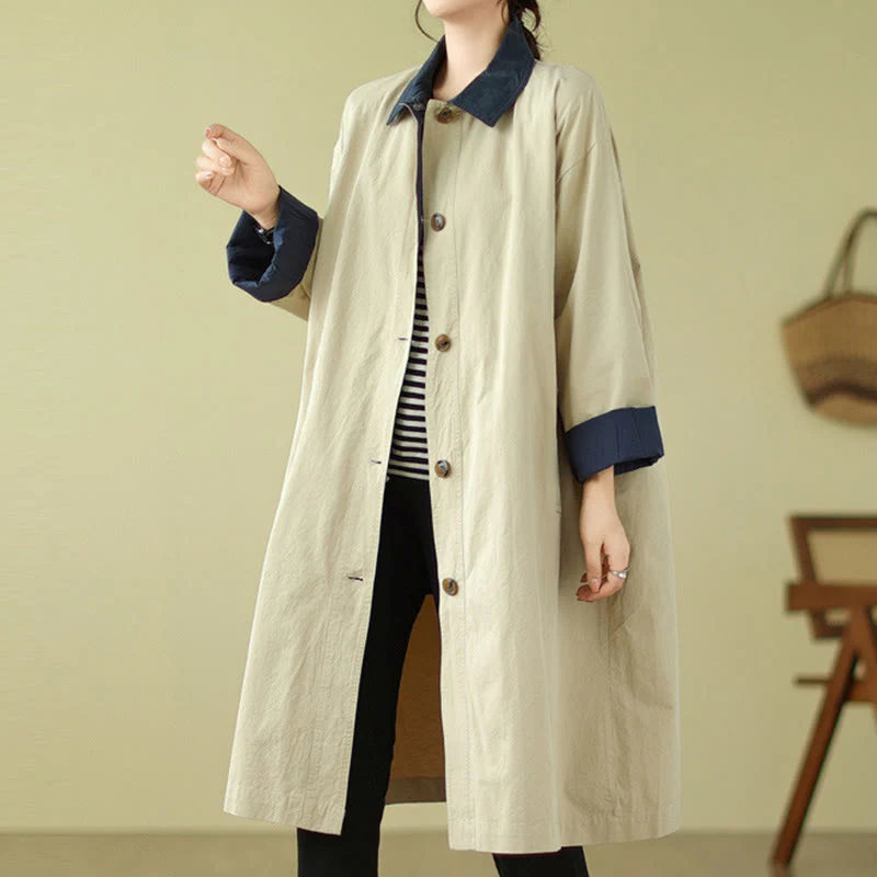 Cappotto da donna in cotone con tasche e bottoni colorati con Buddha Stones - Image 5