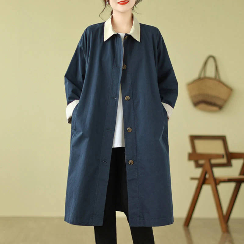 Cappotto da donna in cotone con tasche e bottoni colorati con Buddha Stones - Image 6