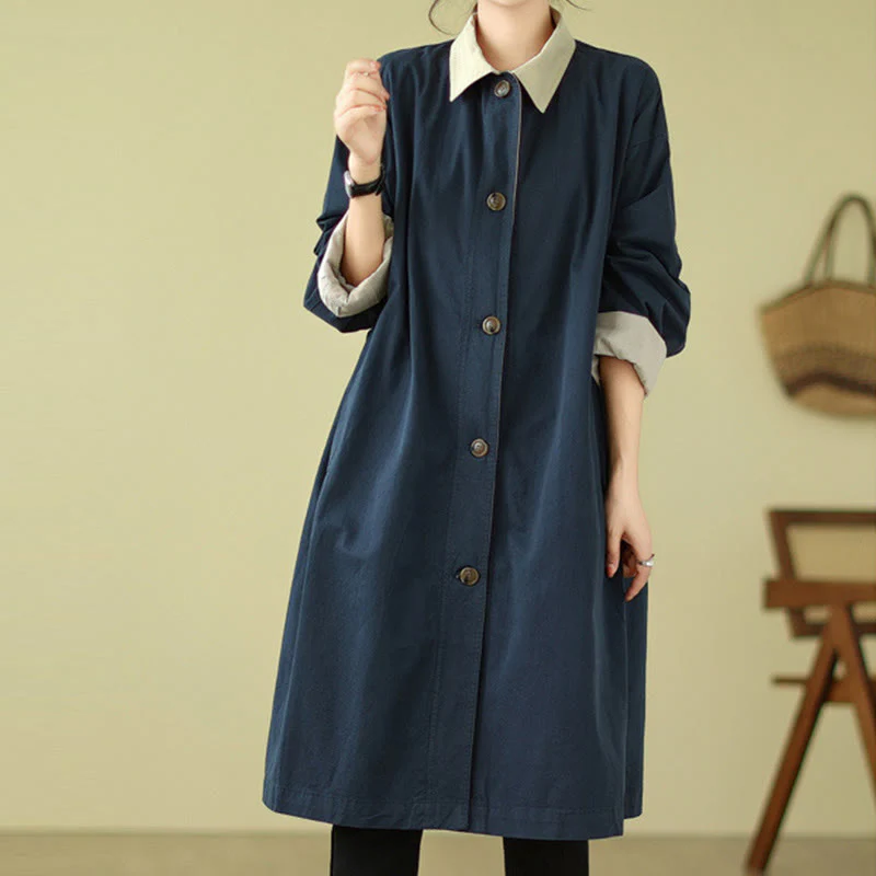 Cappotto da donna in cotone con tasche e bottoni colorati con Buddha Stones - Image 7