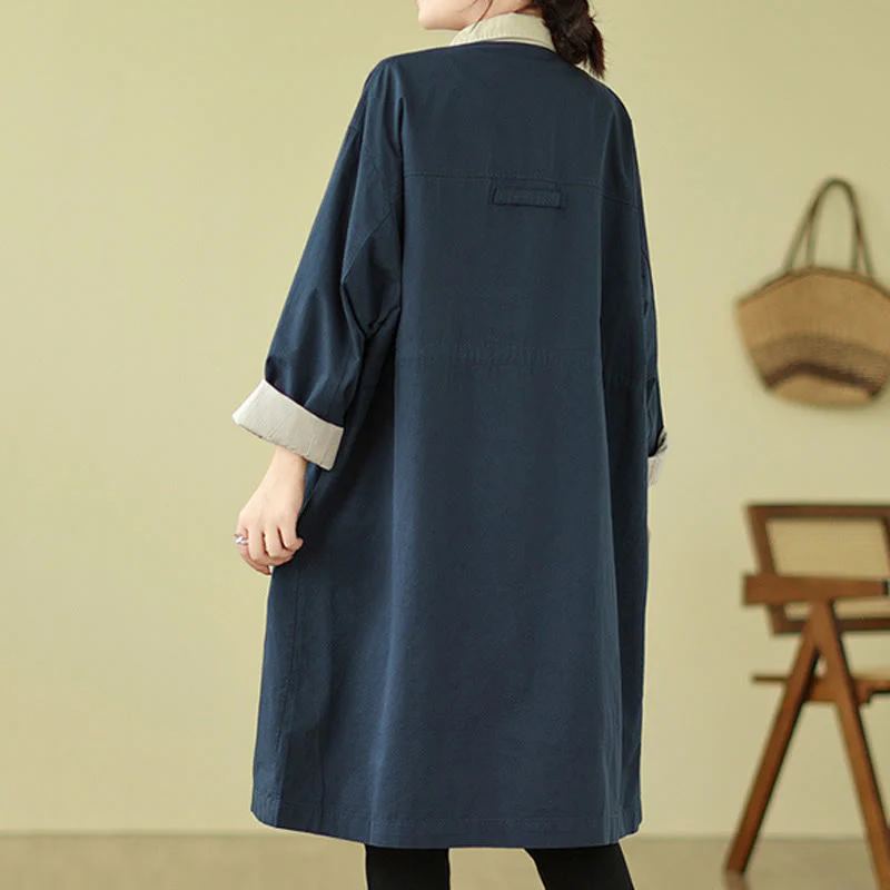 Cappotto da donna in cotone con tasche e bottoni colorati con Buddha Stones - Image 8