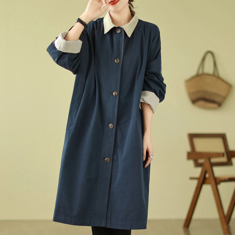 Cappotto da donna in cotone con tasche e bottoni colorati con Buddha Stones - Image 9