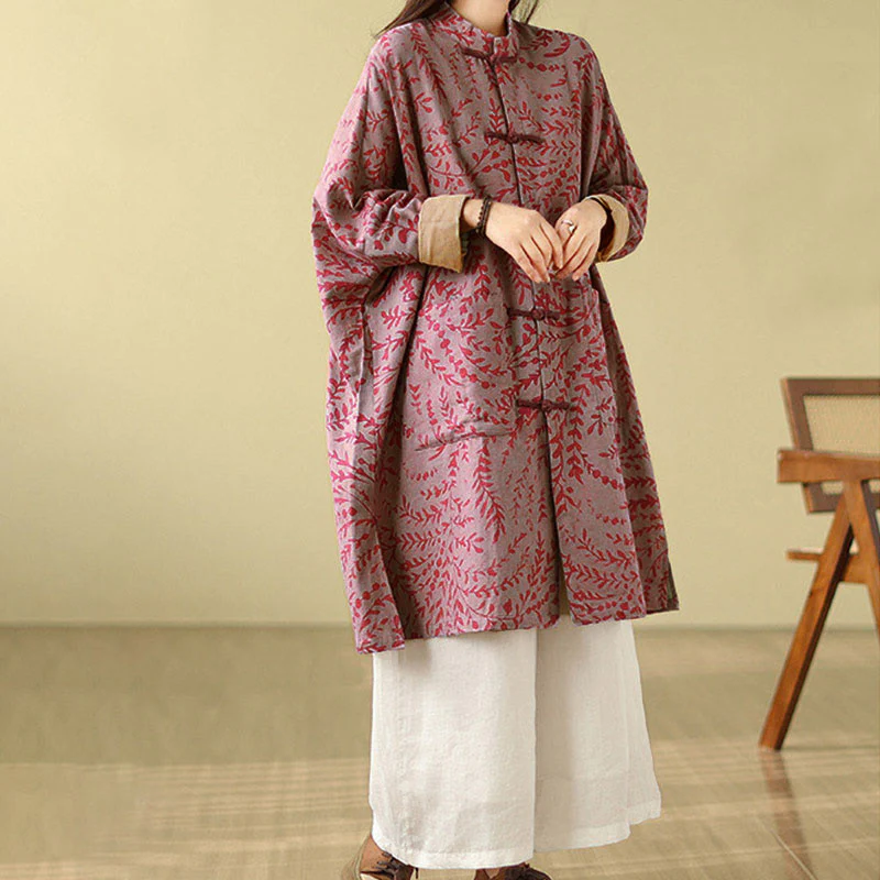 Cappotto da donna con foglie di vite e bottoni a rana, con tasche, in Buddha Stones - Image 10