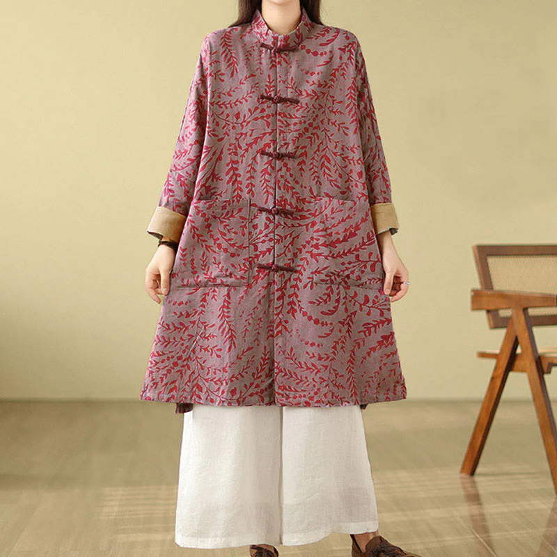 Cappotto da donna con foglie di vite e bottoni a rana, con tasche, in Buddha Stones - Image 11