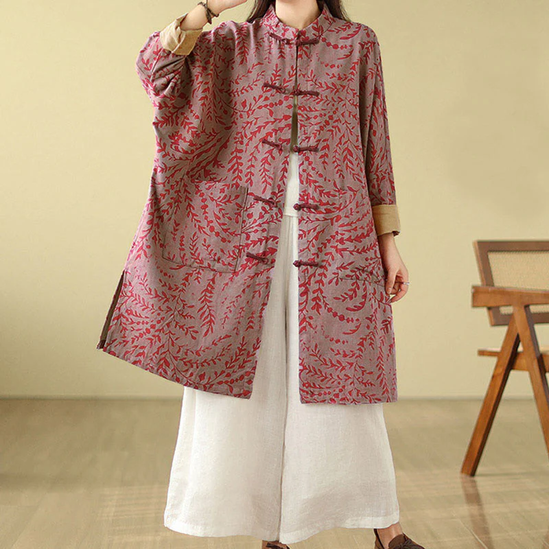 Cappotto da donna con foglie di vite e bottoni a rana, con tasche, in Buddha Stones - Image 13