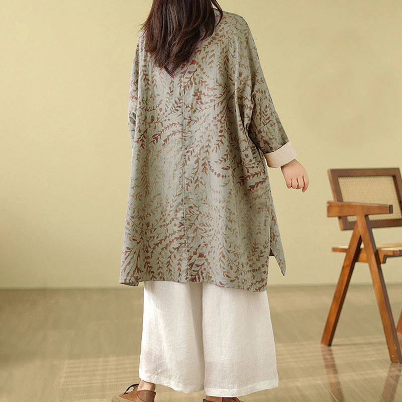Cappotto da donna con foglie di vite e bottoni a rana, con tasche, in Buddha Stones - Image 4