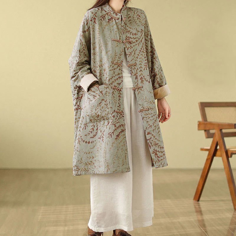 Cappotto da donna con foglie di vite e bottoni a rana, con tasche, in Buddha Stones - Image 5