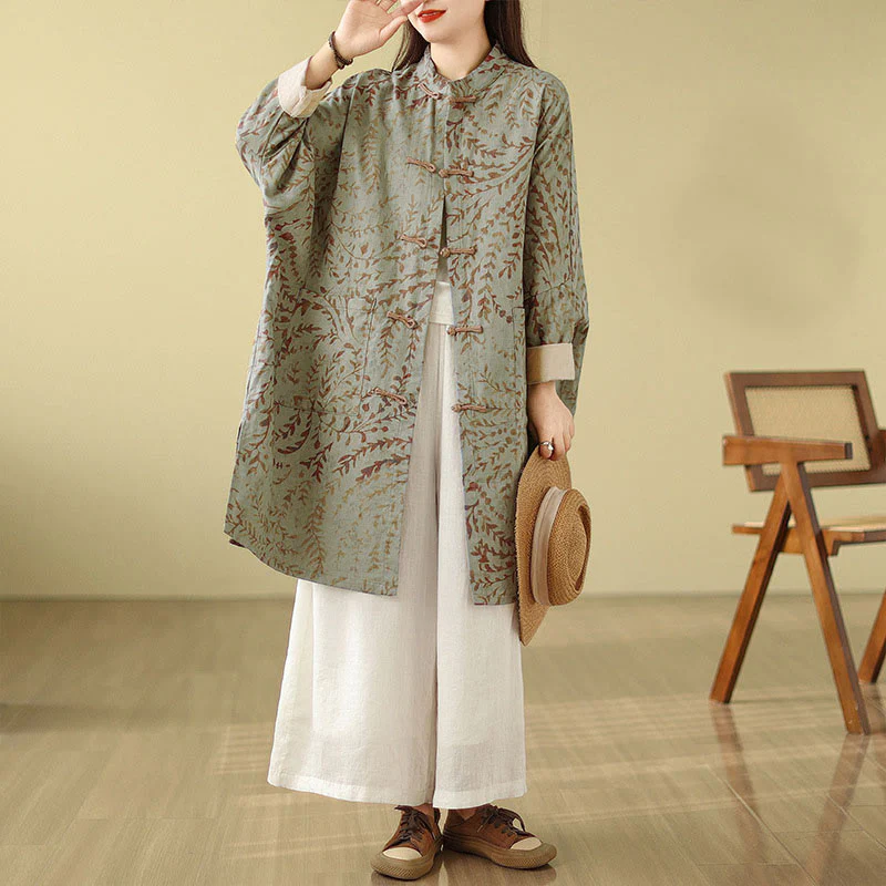 Cappotto da donna con foglie di vite e bottoni a rana, con tasche, in Buddha Stones - Image 6