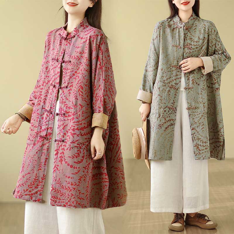 Cappotto da donna con foglie di vite e bottoni a rana, con tasche, in Buddha Stones - Image 7
