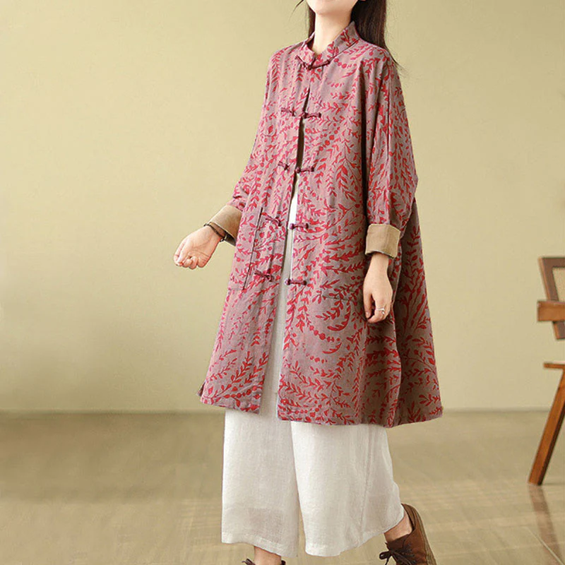 Cappotto da donna con foglie di vite e bottoni a rana, con tasche, in Buddha Stones - Image 9
