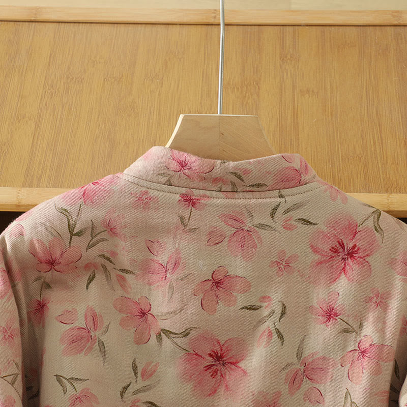 Cappotto da donna con maniche lunghe e collo rotondo, motivo floreale con bottoni a rana Buddha Stones - Image 5
