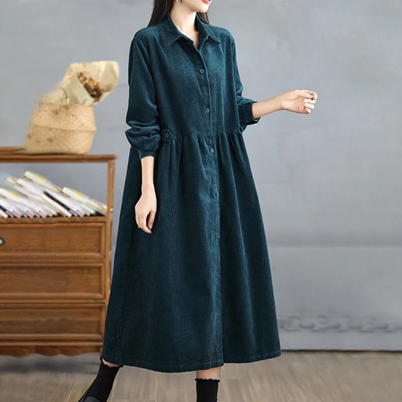 Cappotto da donna in velluto a coste di cotone con tasche e bottoni semplici, a maniche lunghe, Buddha Stones - Image 28