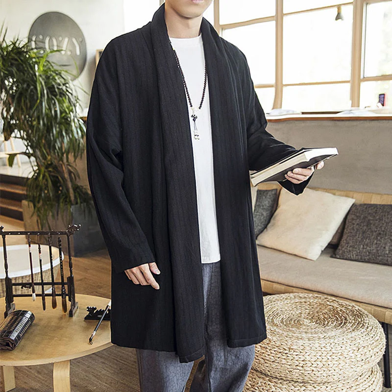 Cappotto da uomo di media lunghezza in misto lino semplice e casual, modello Buddha Stones Fall - Image 14