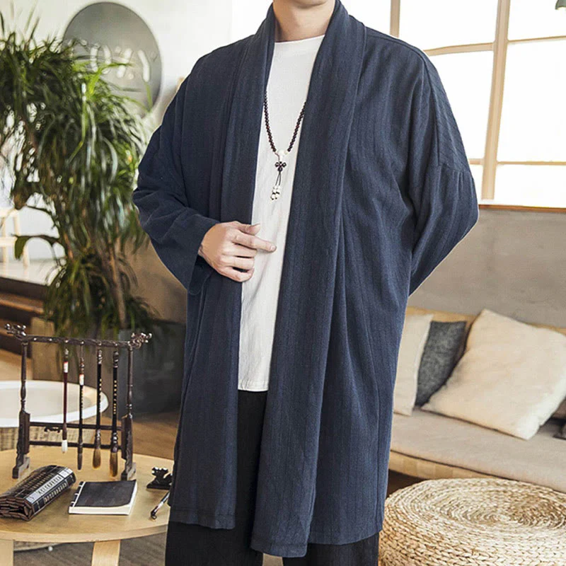 Cappotto da uomo di media lunghezza in misto lino semplice e casual, modello Buddha Stones Fall - Image 20