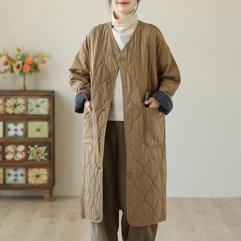 Cappotto imbottito in cotone con tasche e bottoni semplici da donna Buddha Stones - Image 10