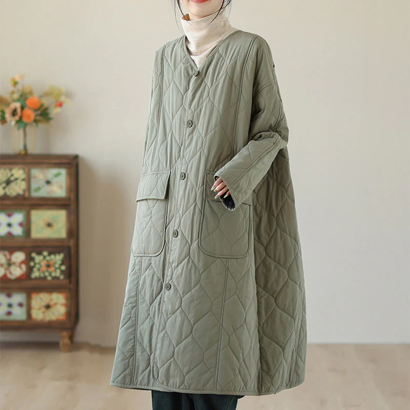 Cappotto imbottito in cotone con tasche e bottoni semplici da donna Buddha Stones - Image 3