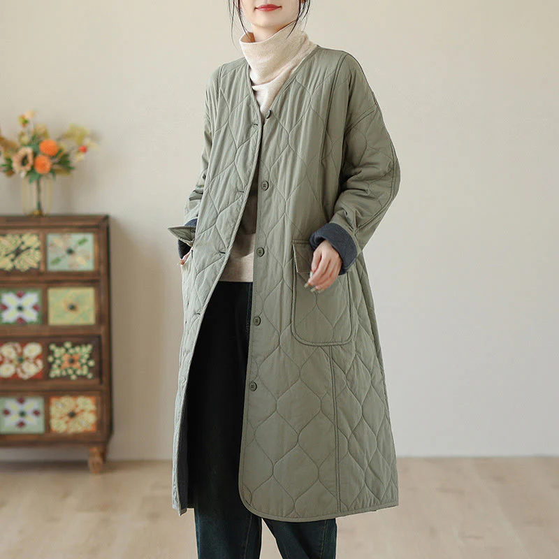 Cappotto imbottito in cotone con tasche e bottoni semplici da donna Buddha Stones - Image 5