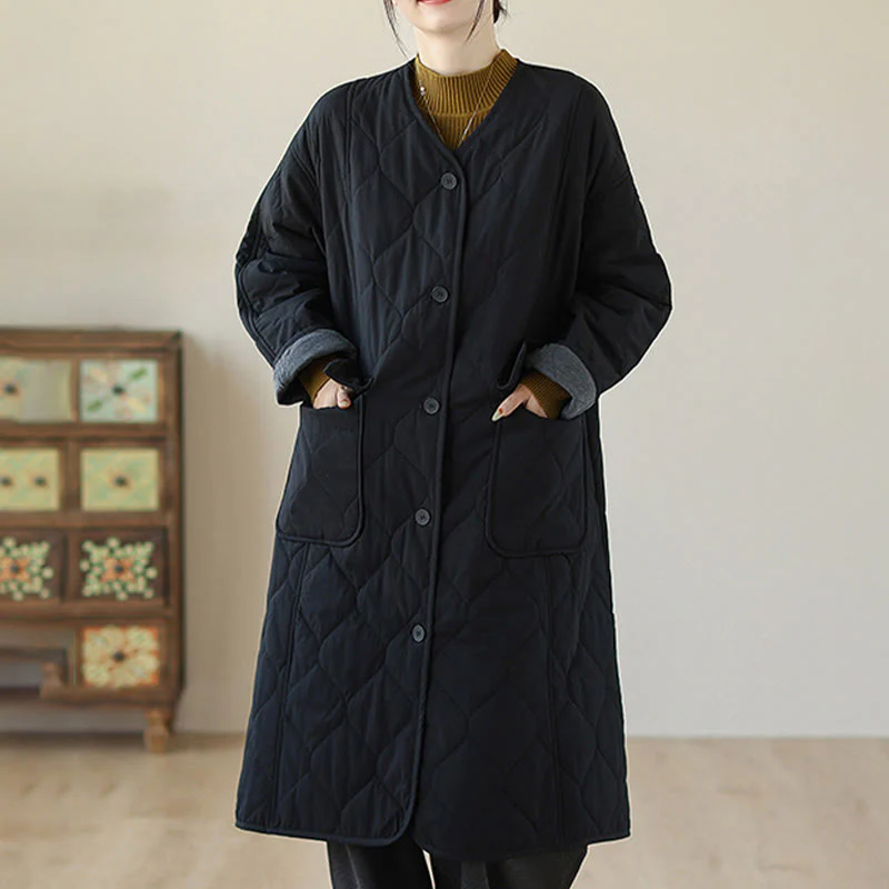 Cappotto imbottito in cotone con tasche e bottoni semplici da donna Buddha Stones - Image 6