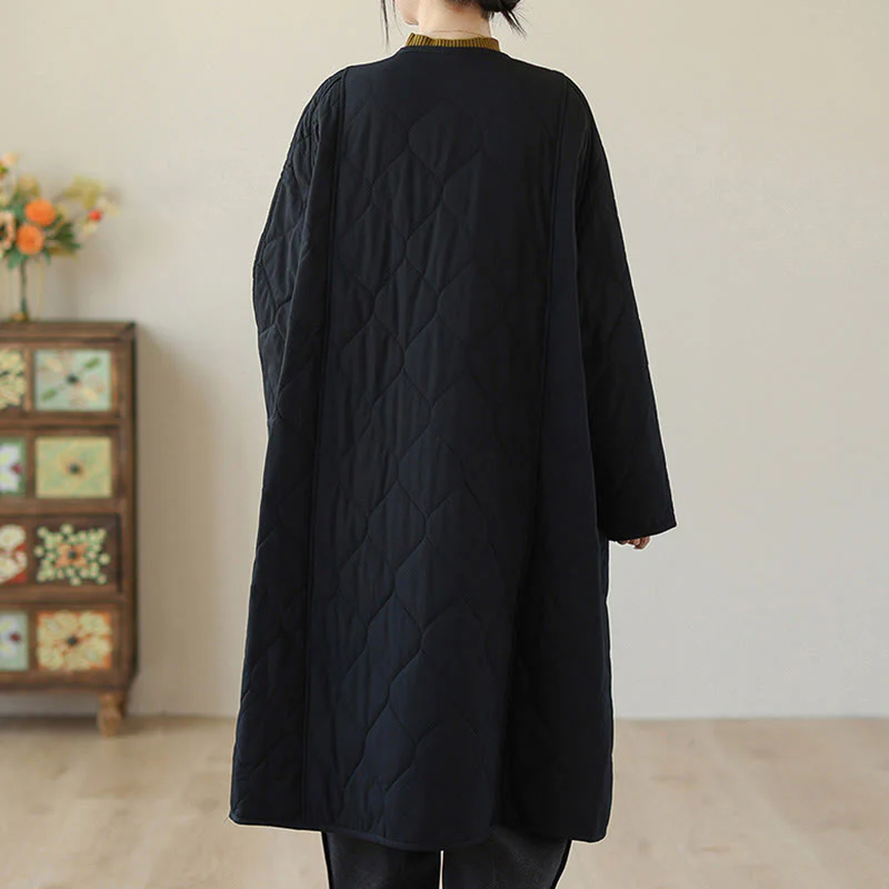 Cappotto imbottito in cotone con tasche e bottoni semplici da donna Buddha Stones - Image 8