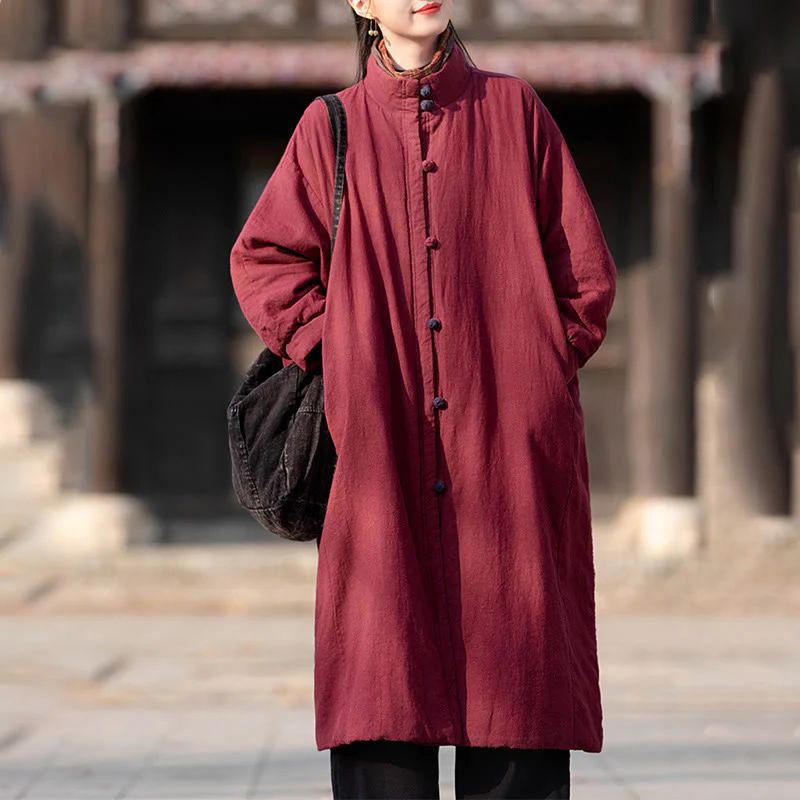 Cappotto termico invernale da donna in cotone ramiè con bottoni a rana e maniche lunghe, con tasche, Buddha Stones - Image 19