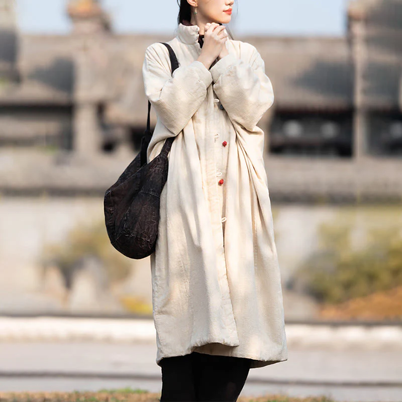 Cappotto termico invernale da donna in cotone ramiè con bottoni a rana e maniche lunghe, con tasche, Buddha Stones - Image 6