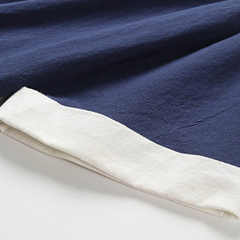 Kimono Hanfu da uomo a due pezzi con maniche corte e ricami, in cotone confortevole, con finte Buddha Stones. - Image 11