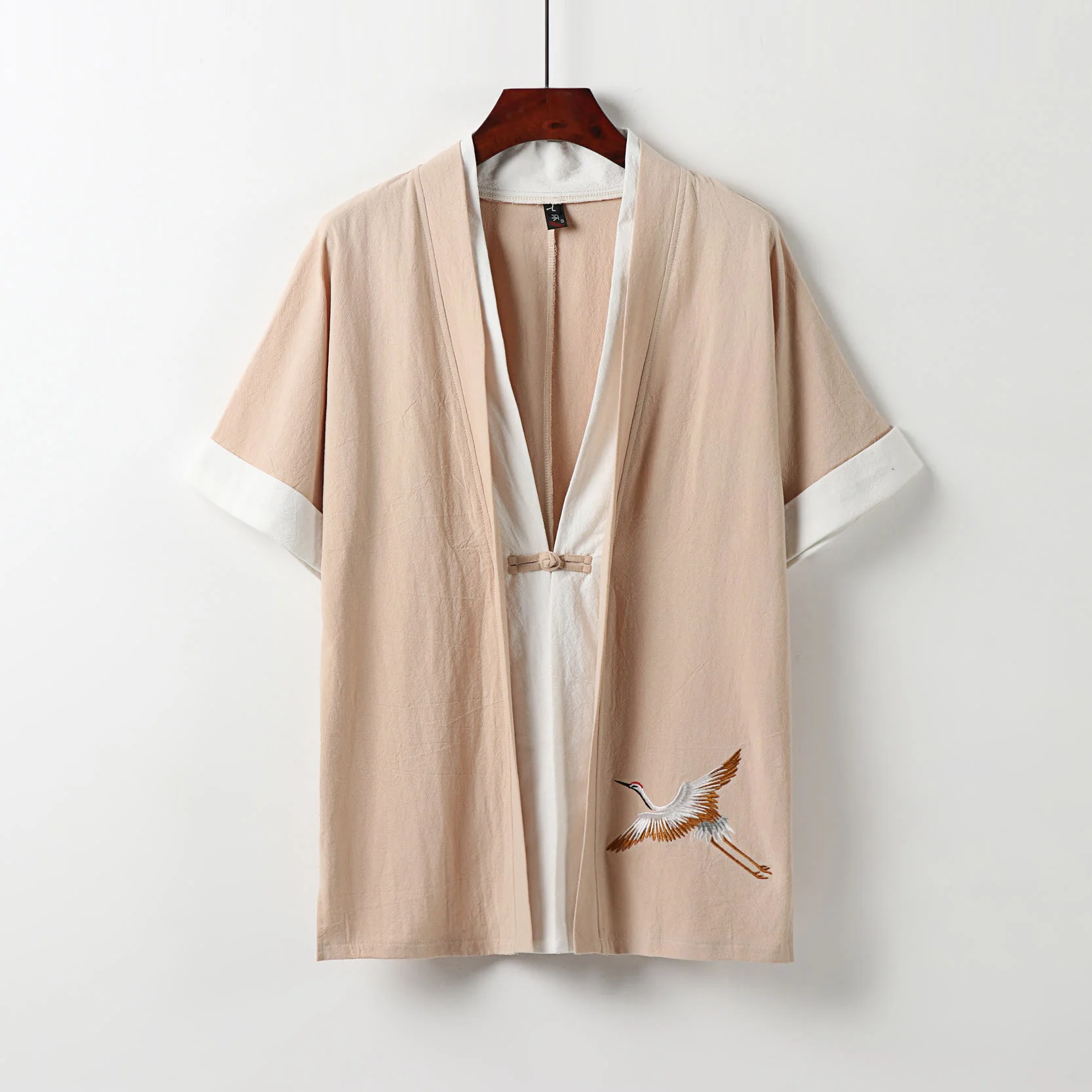 Kimono Hanfu da uomo a due pezzi con maniche corte e ricami, in cotone confortevole, con finte Buddha Stones. - Image 13