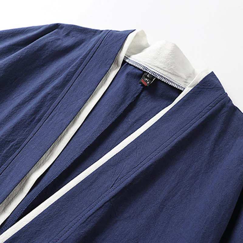 Kimono Hanfu da uomo a due pezzi con maniche corte e ricami, in cotone confortevole, con finte Buddha Stones. - Image 5