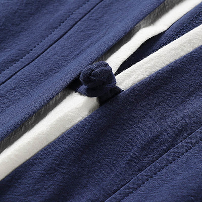 Kimono Hanfu da uomo a due pezzi con maniche corte e ricami, in cotone confortevole, con finte Buddha Stones. - Image 6