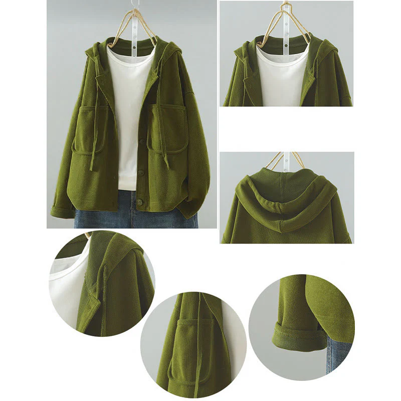 Cardigan da donna a maniche lunghe con bottoni decorativi in tinta unita Buddha Stones - Image 9