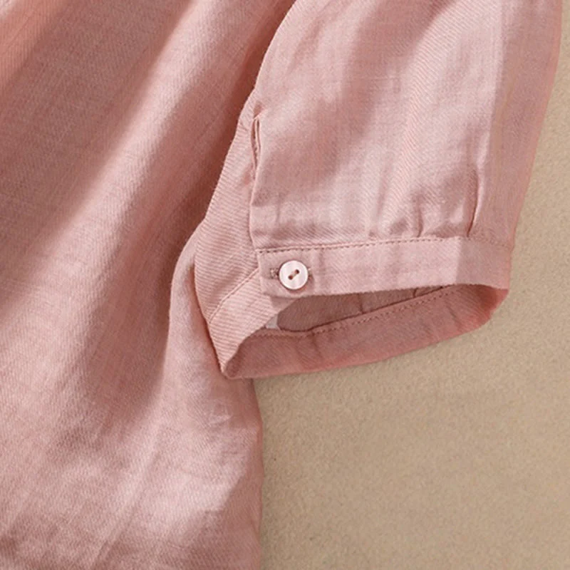 Camicia da donna a maniche a tre quarti in cotone e lino con bottoni, design a volant e stampa Buddha Stones, casual e semplice. - Image 28