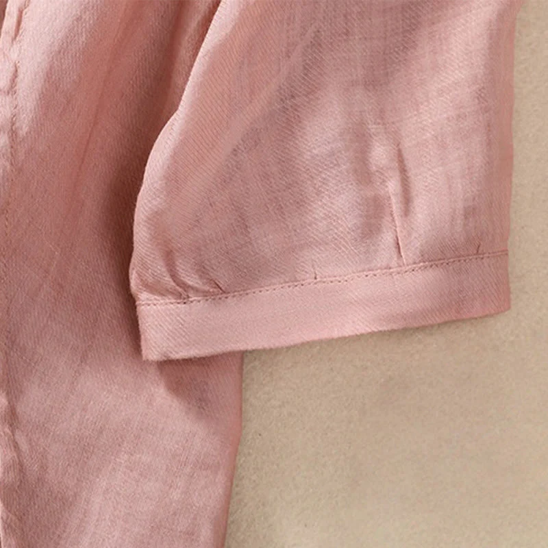 Camicia da donna a maniche a tre quarti in cotone e lino con bottoni, design a volant e stampa Buddha Stones, casual e semplice. - Image 29