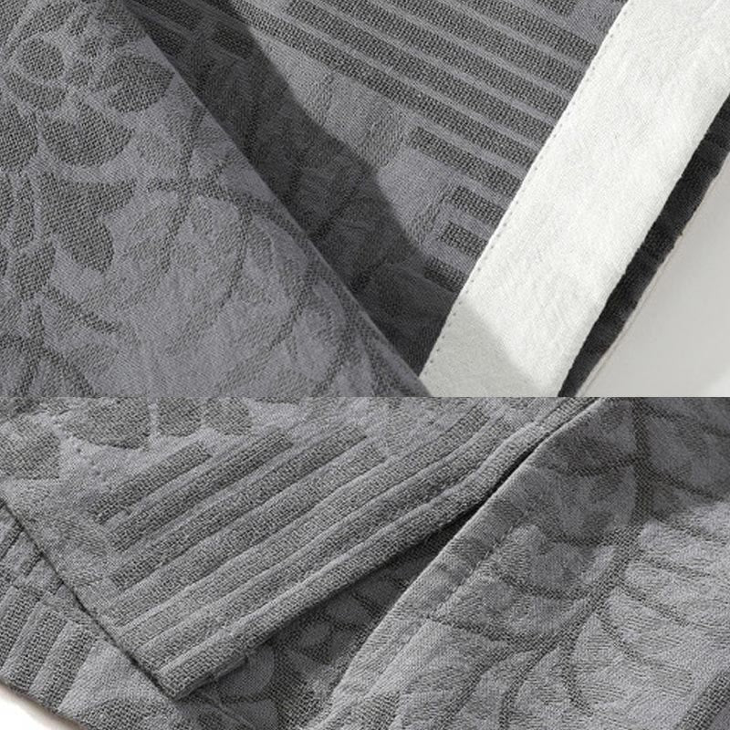 Camicia da uomo estiva casual in cotone a maniche corte con colletto alla coreana e motivo floreale jacquard Buddha Stones, chiusura con bottoni a rana e colore a contrasto. - Image 9