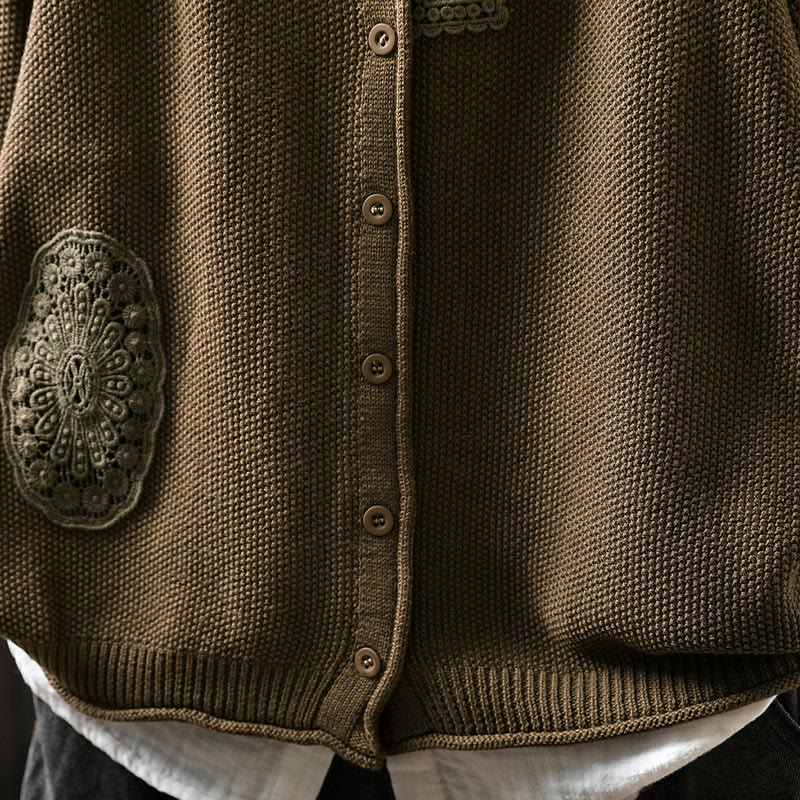 Cardigan lavorato a maglia a maniche lunghe in cotone con bottoni floreali autunnali Buddha Stones da donna - Image 12