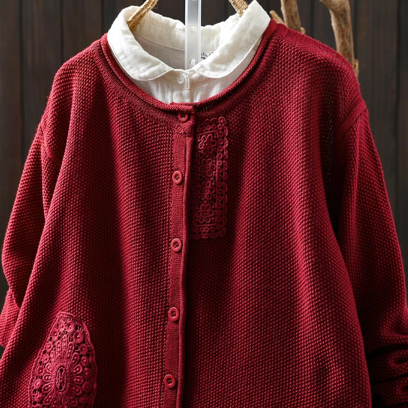Cardigan lavorato a maglia a maniche lunghe in cotone con bottoni floreali autunnali Buddha Stones da donna - Image 18