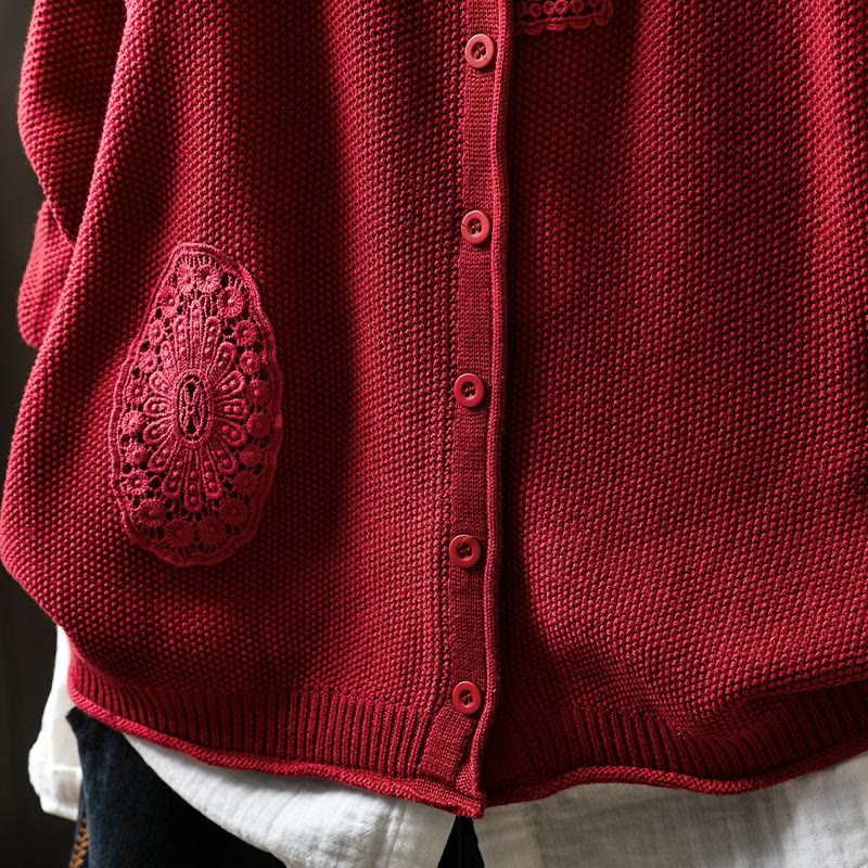 Cardigan lavorato a maglia a maniche lunghe in cotone con bottoni floreali autunnali Buddha Stones da donna - Image 19