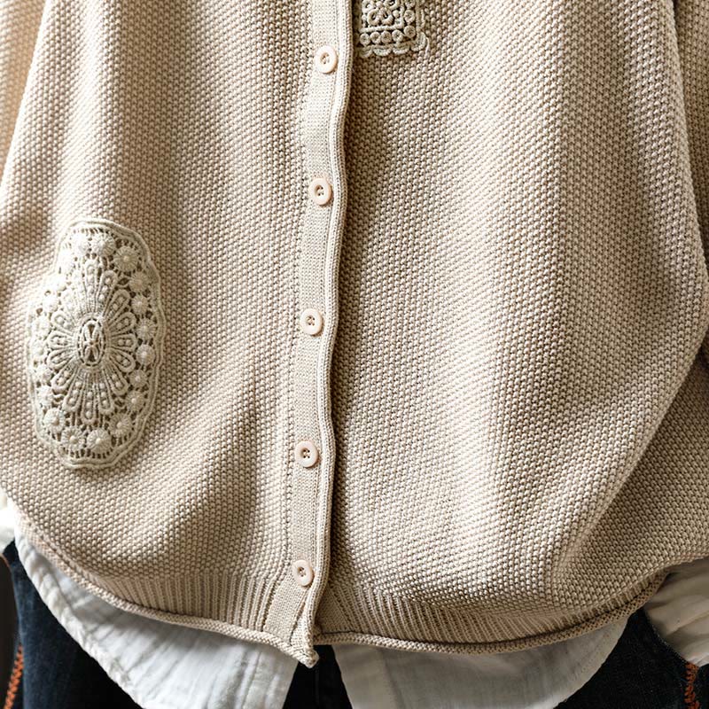 Cardigan lavorato a maglia a maniche lunghe in cotone con bottoni floreali autunnali Buddha Stones da donna - Image 22