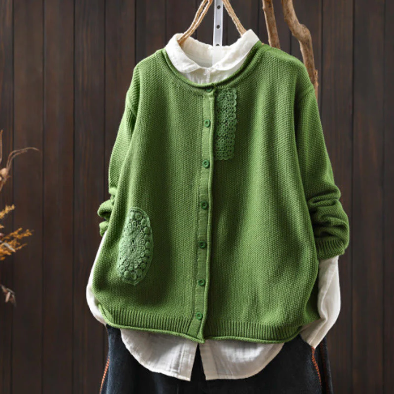 Cardigan lavorato a maglia a maniche lunghe in cotone con bottoni floreali autunnali Buddha Stones da donna - Image 23
