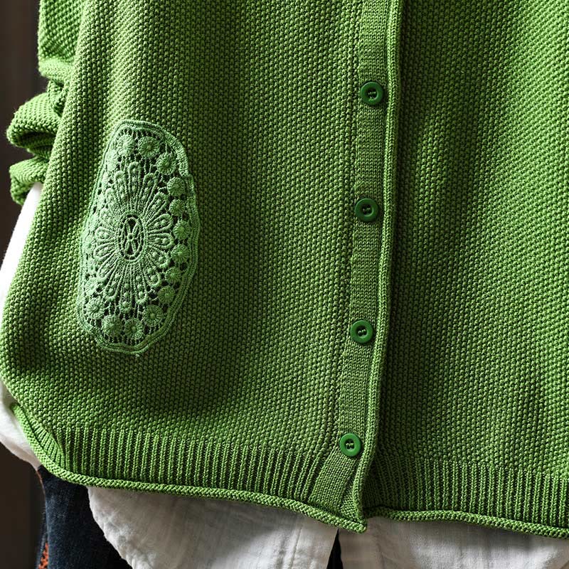 Cardigan lavorato a maglia a maniche lunghe in cotone con bottoni floreali autunnali Buddha Stones da donna - Image 25